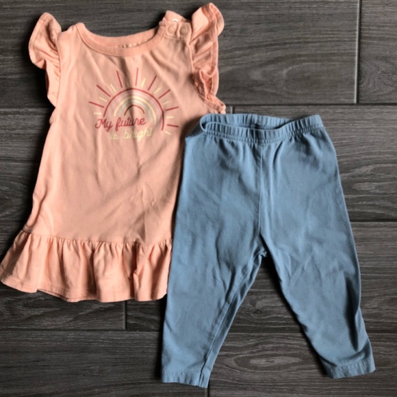 Baby girl mixed brand 2 piece lot•short sleeve top & leggings “future is bright” - Picture 3 of 5